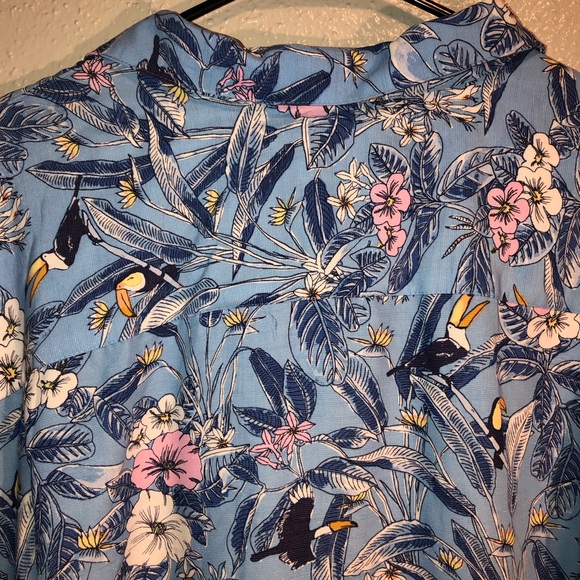 Caribbean Hawaiian Shirt Size 4XB Size Blue Floral Button Up Tuscan Birds,Soft - Picture 6 of 11